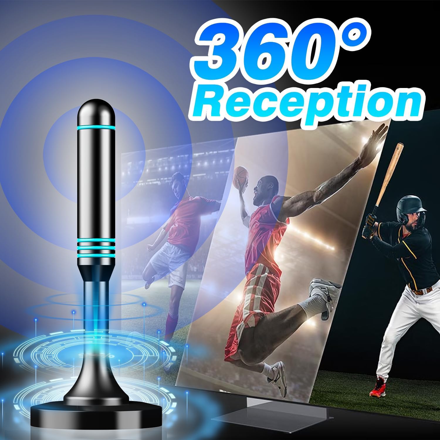 Antenna TV per interni, antenna digitale HDTV a lungo raggio da 280 miglia con base magnetica, ricezione 4K 1080p, nero, cavo coassiale da 5 m per Smart TV