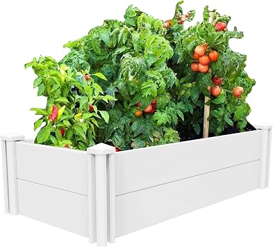 [Qikdesign] 45x22.5 Raised Garden Bed Kit | Planter Box Outdoor for Grow Vegetables Flowers Herbs | Easy Vinyl Plastic Garden Planter Box with Grow Grid-White