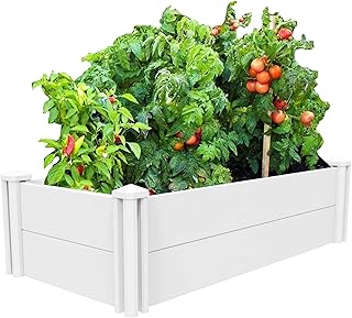 [Qikdesign] 45''x22.5'' Raised Garden Bed Kit | Planter Box Outdoor for Grow Vegetables Flowers Herbs | Easy Vinyl Plastic Garden Planter Box with Grow Grid-White