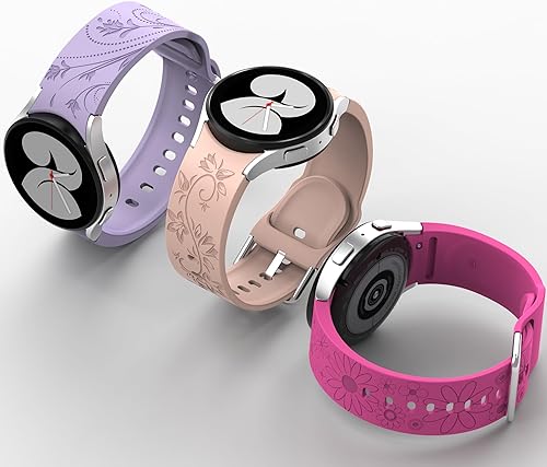 Miniatura 3 de Paquete de 3 correas grabadas florales sin huecos compatibles con Samsung Galaxy Watch 6 5 4 1.575 in 1.732 inWatch 5 Pro 1.772 inGalaxy Watch 6 4