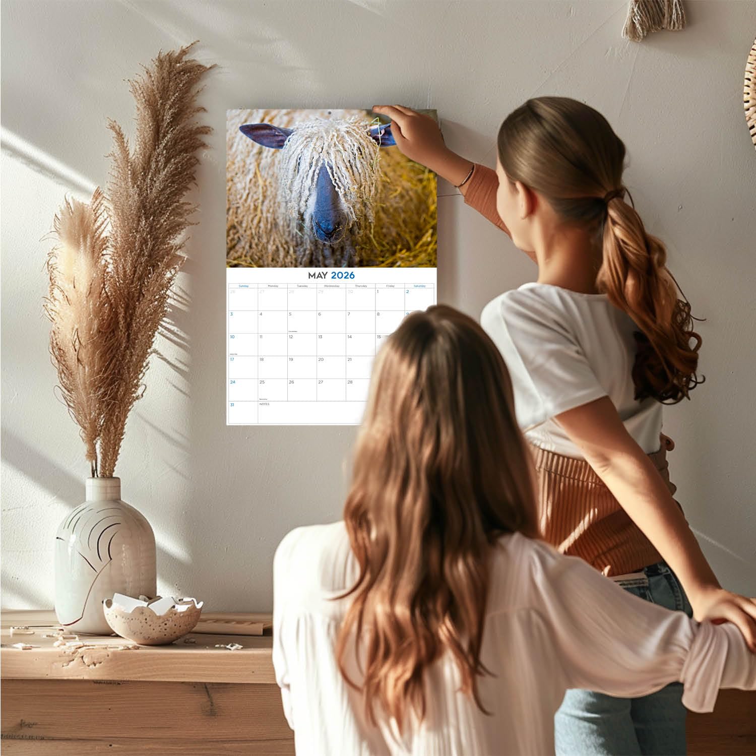 Calendario 2024 2025 con pecore, calendario mensile da parete con animali della fattoria, 30,5 x 45,7 cm, aperto, carta spessa senza sbavature, idea regalo, calendario per insegnanti accademici,
