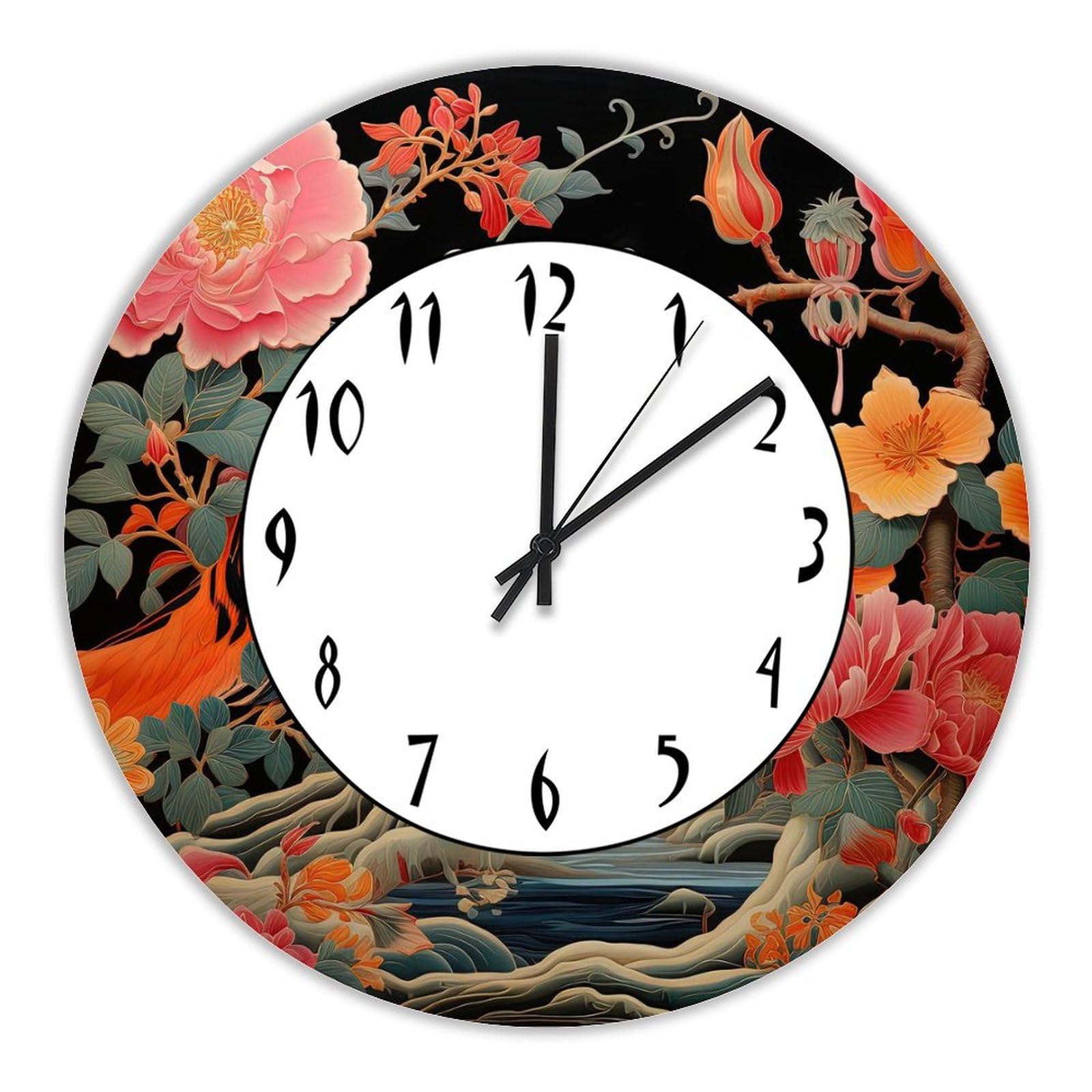 Horloge murale en bois haut de gamme style chinoiserie tigre