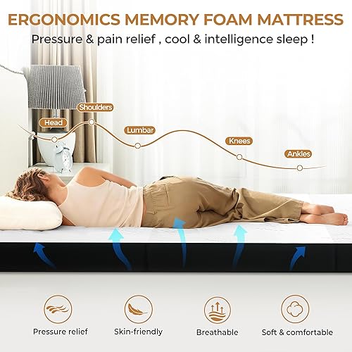 Miniatura 4 de Colchón triple de 4 pulgadas, colchón plegable de espuma viscoelástica de tamaño individual con viscosa derivada de bambú, funda lavable de bambú,