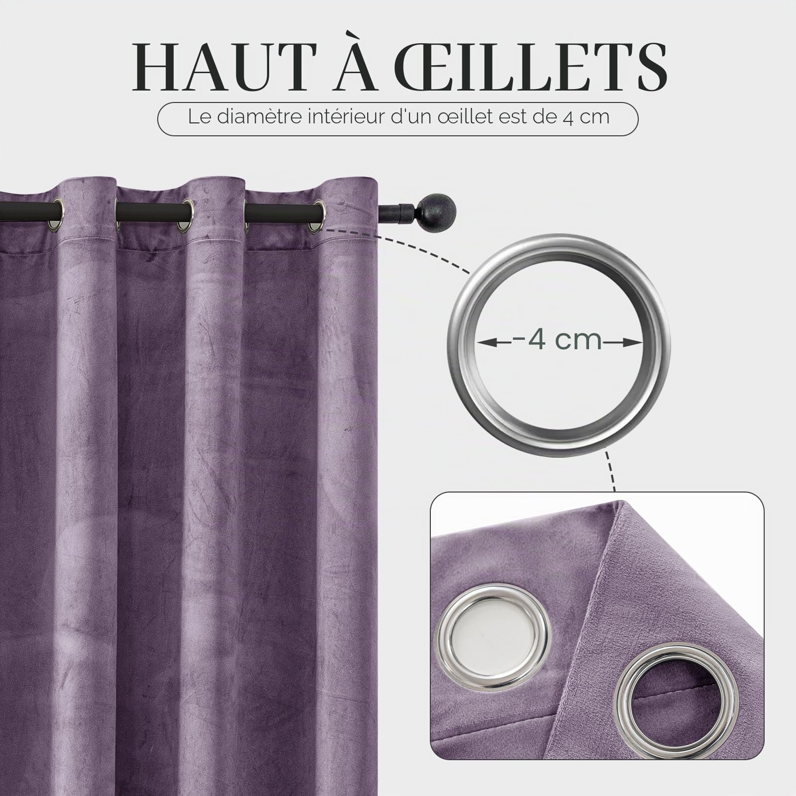 Ystyle Rideau Occultant Velours Lot De 2, 140x145cm, Violet Clair | Rideaux Salon Rideau Thermique Isolant Anti Chaud Intérieurs, Rideau Phonique Anti Bruit, Moderne Chambre Maison Dressing