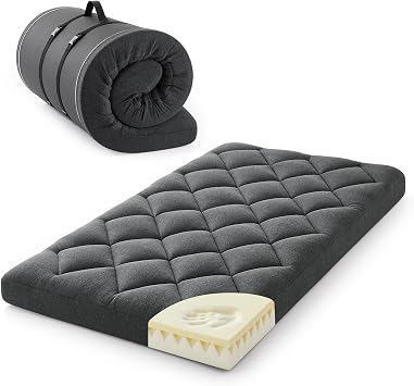 Jamdok 4" Twin Size Pillow Top Floor Futon Mattress,Memory Foam and Egg Crate Foam, Roll Up Japanese Tatami Pad for Sleeping,Quilted Guest Bed with Removable Cover, 75384 Inches