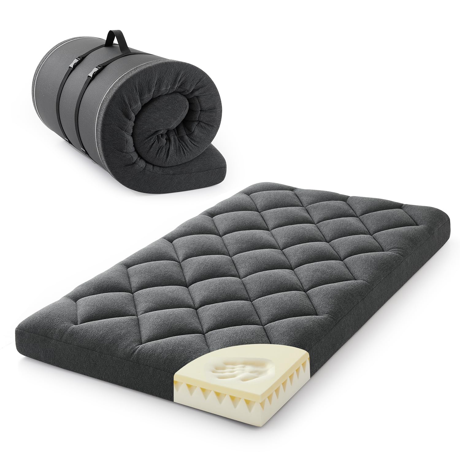 Jamdok 10cm Single Memory Foam Floor Mattress,Roll Up Japanese Futon Mattress for Sleeping,Removable Pillow Top Cover,Guest Bed(190X97X10cm)