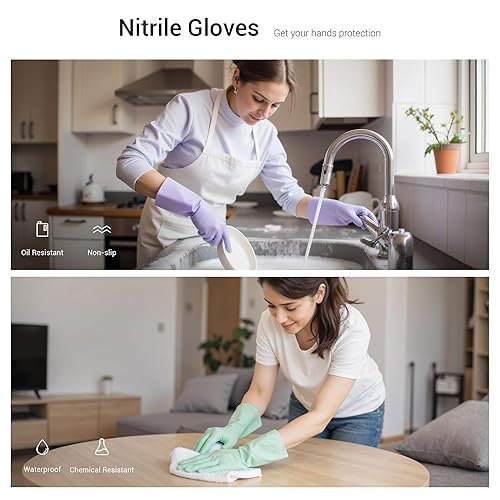 Miniatura 4 de ThxToms 4 pares de guantes de nitrilo para lavavajillas y cocina, reutilizables, sin goma, guantes de limpieza del hogar, limpieza de la cocina y el