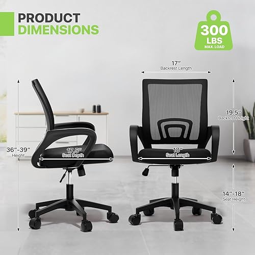 Miniatura 3 de Magshion Silla de oficina en casa silla de escritorio ergonómica de malla con respaldo medio para computadora con soporte lumbar reposabrazos