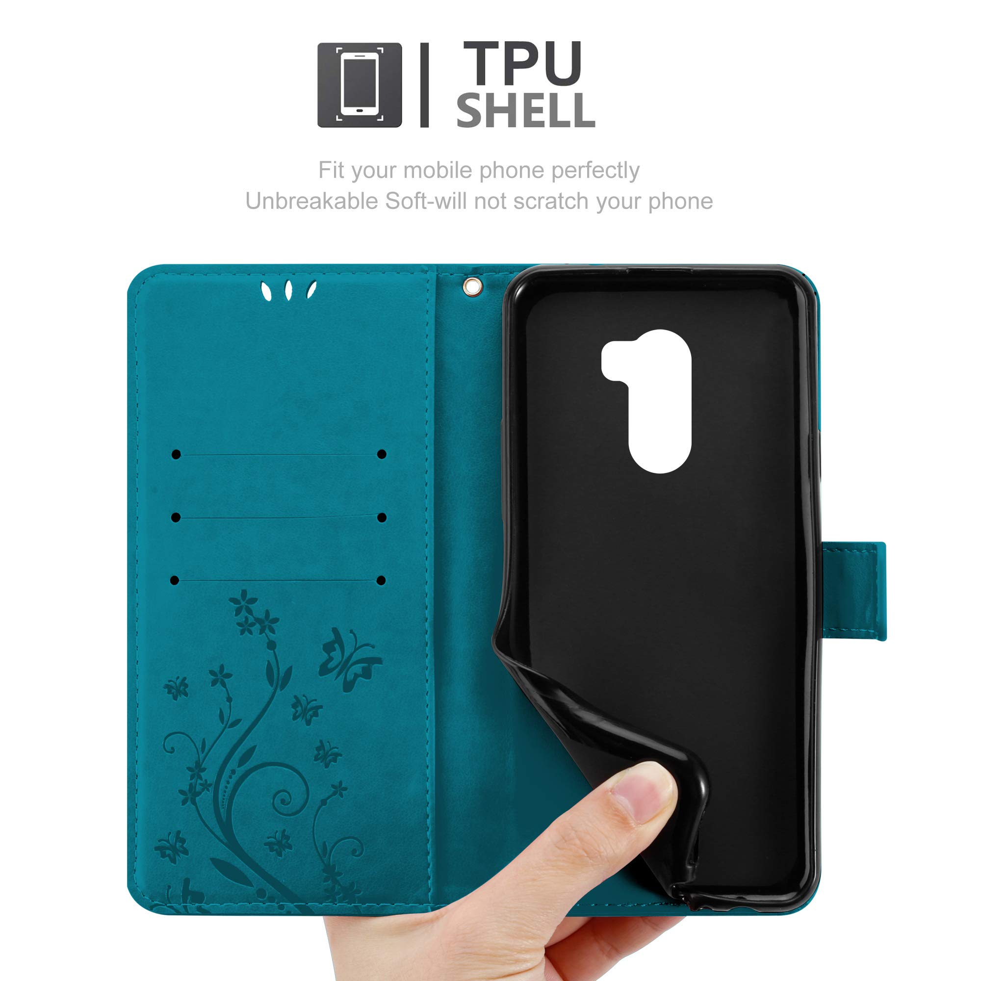 Cadorabo Custodia Libro Per Xiaomi Pocophone F1 Con Fiori Blu | Cover Portafoglio Con 3 Slot Carte E Supporto Magnetico