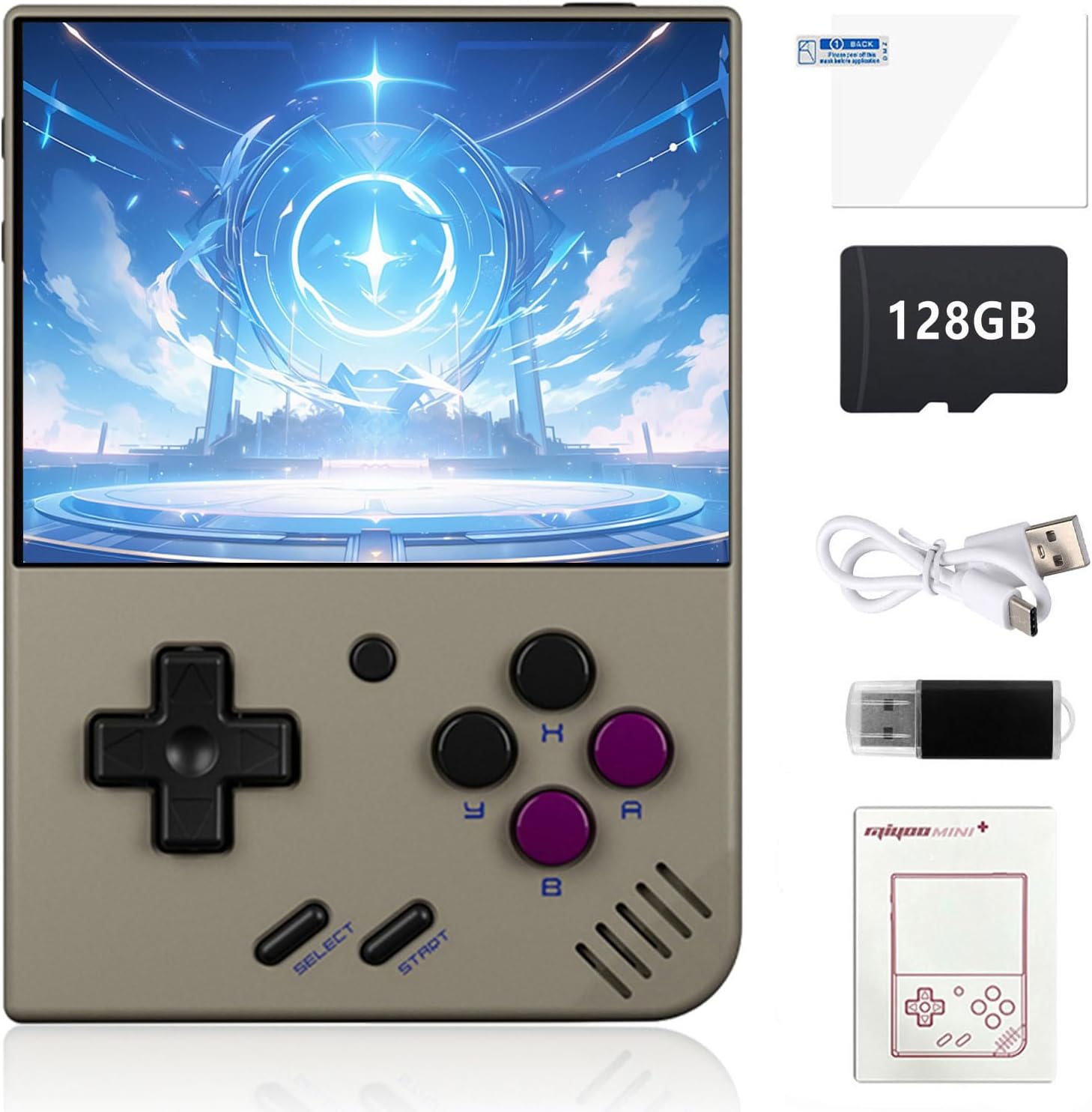 Miyoo Mini Plus Retro Game Console,3.5 Inch IPS Classic System Retro Video Games Consoles,with 128G TF Card and Wireless Networt Handheld Console Casual Game Console(Gray)