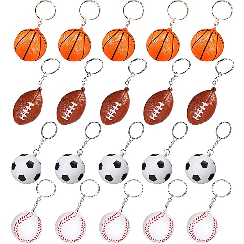Blulu 20 Pack Sport Party Favors Ball Keychains for Kids,