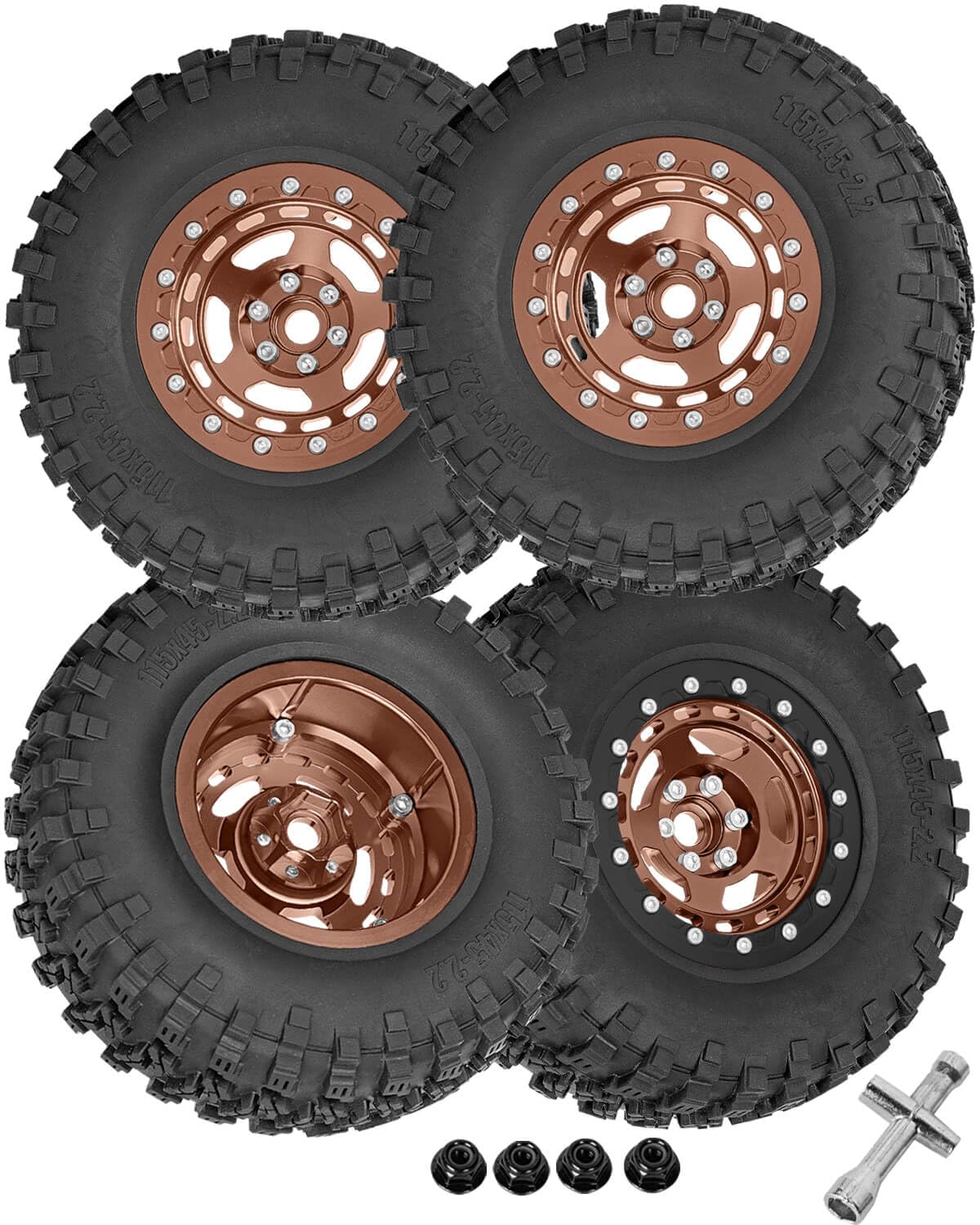 hopsupRC Aluminium 2.2in(115 * 45MM) Wheels&Wheel Rim Tires Beadlock Wheel Upgrades Part for 1/10 SCX10 SCX10II SCX10III 90046 TRX4 D90.Wheel Hub Rim.