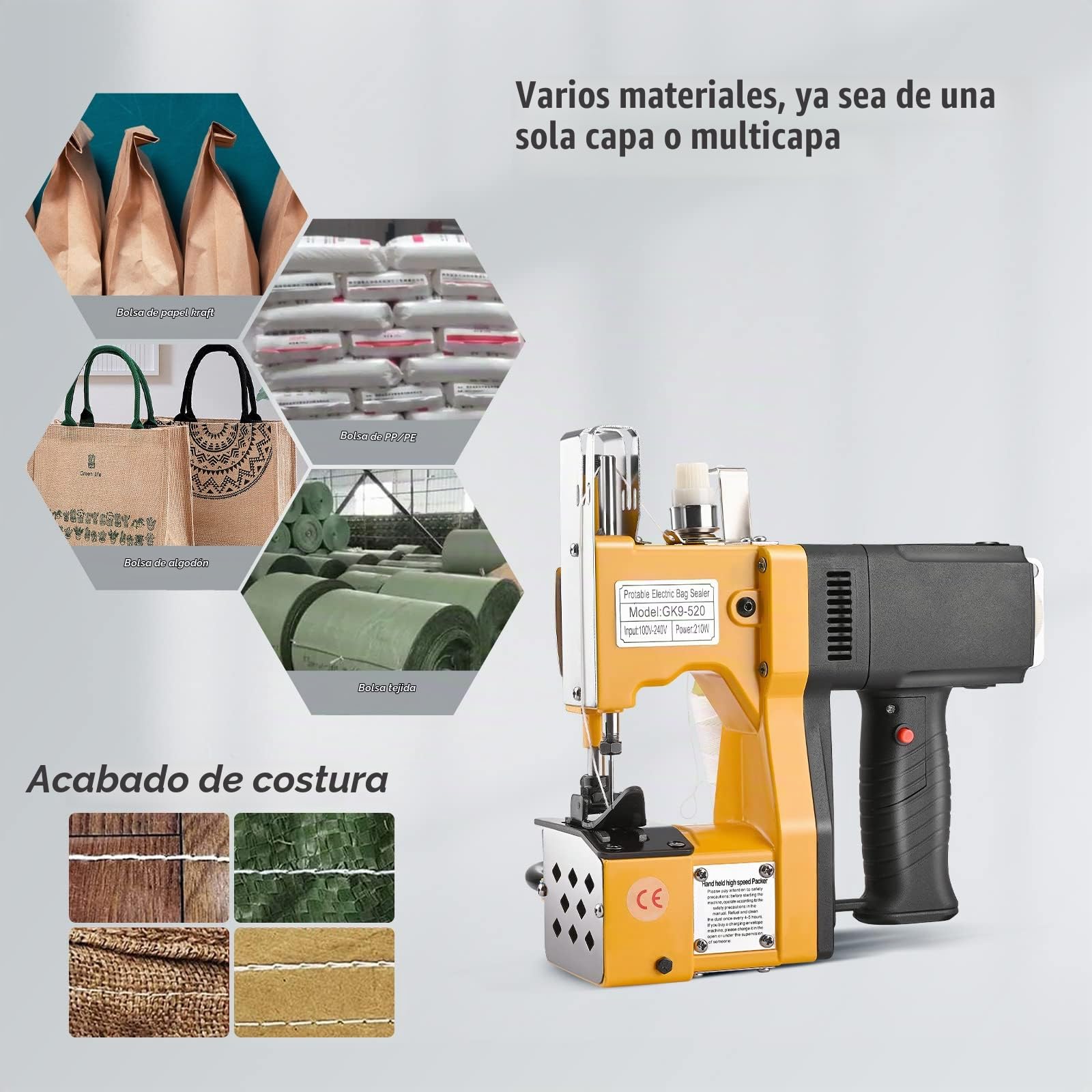 220V cosedora de sacos,2600 puntadas/minuto Máquina de coser portátil Máquina de coser más cercana Bolsa de embalaje para bolsa de plástico de papel de arroz saco de piel de serpiente