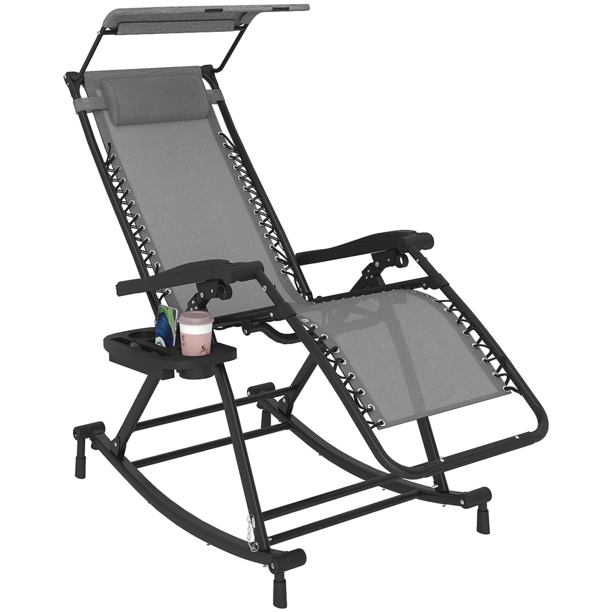 Rackhams Grey Folding Recliner Chair Outdoor Lounge Rocker Zero-Gravity Seat - Steel Frame, Texteline - 120Cm X 67Cm X 102Cm