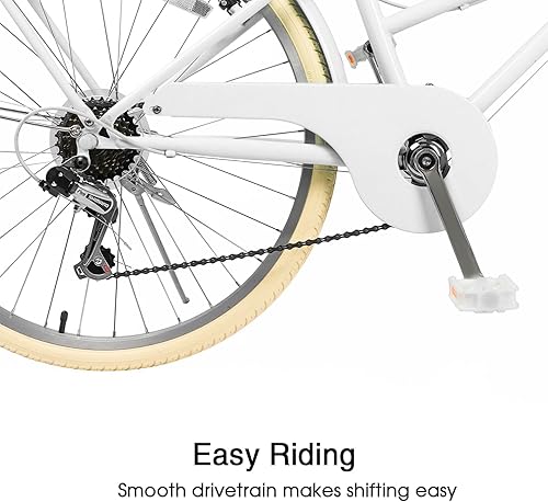 Miniatura 7 de Glerc 20 24 26 Inch Beach Cruiser Bike, 6-Speed Hybrid City Bicycle for Girls Youth and Over 6 Years Old, Missy Bike with Wicker Basket &