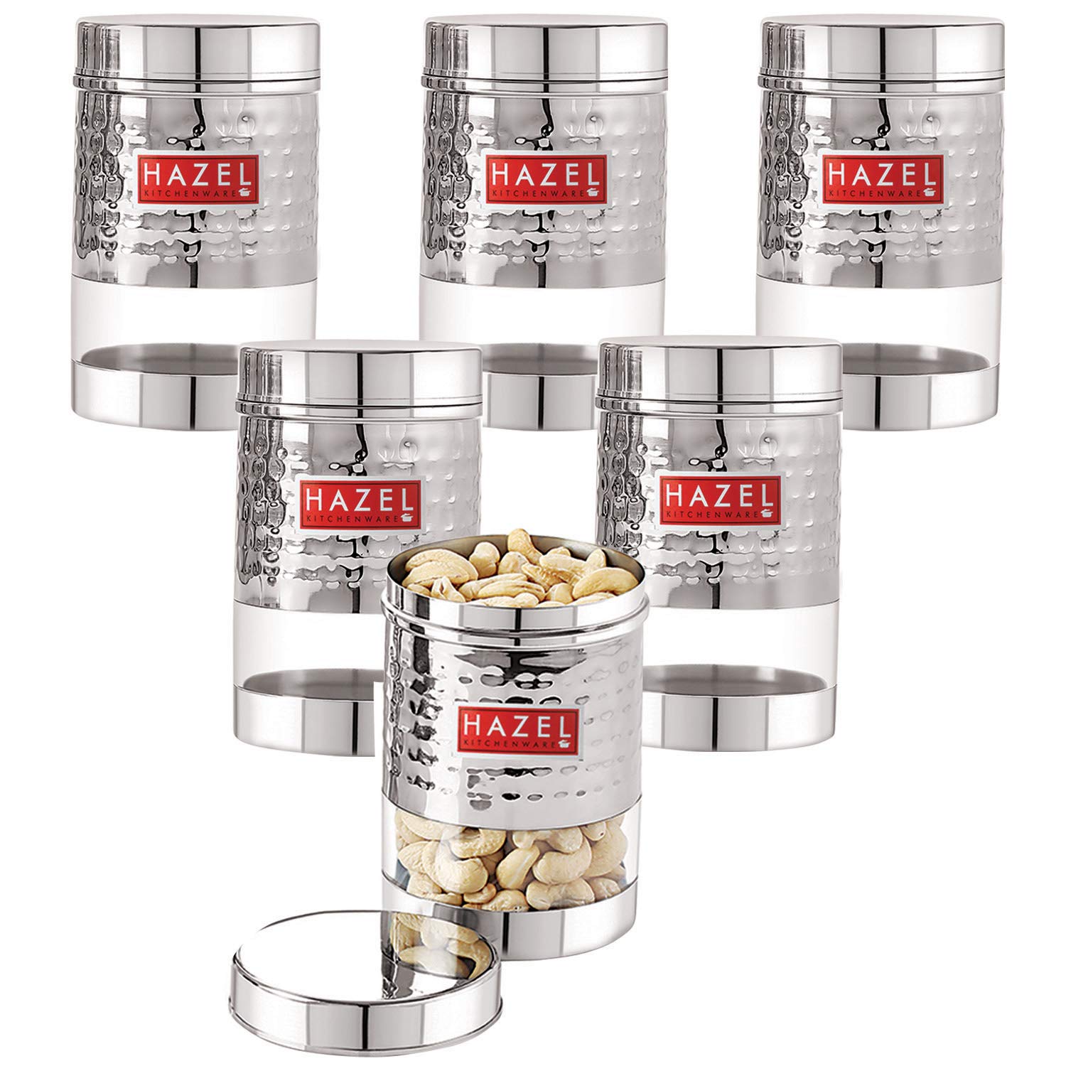 HAZEL Stainless Steel Kitchen Containers | 600 ml Each Transparent Kitchen Container Set with Glossy Hammered Finish | Multipurpose Storage Box for kitchen containers, Set of 6 (B08KXSLYHL) Amazon Price History, Amazon Price Tracker