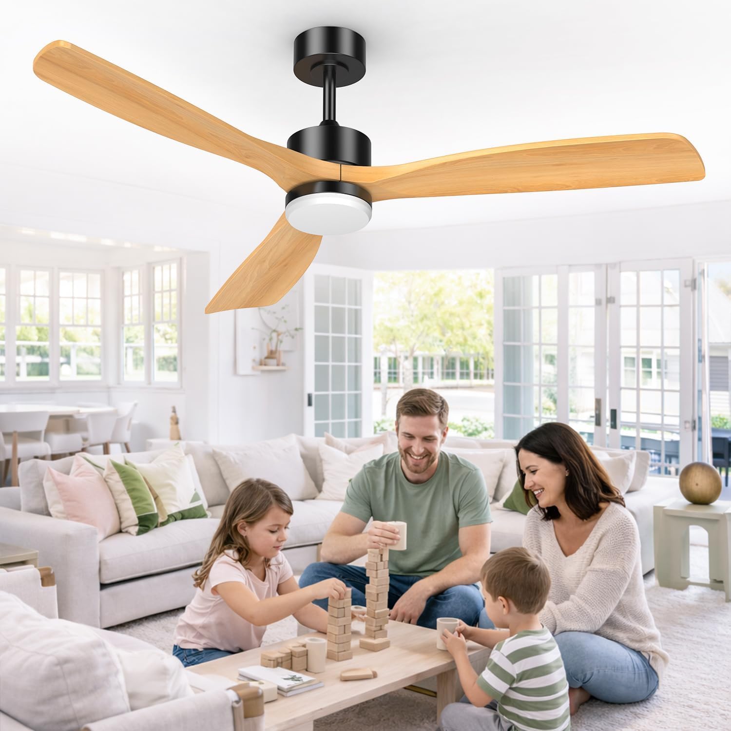 Airwit 152cm Holz Deckenventilator mit Beleuchtung, dimmbarem LED-Licht, Fernbedienung, leiser reversibler DC-Motor