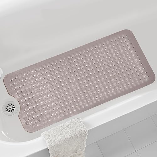 Miniatura 4 de Tapetes para bañera y ducha, extra larga, antideslizante, con ventosas y agujeros de drenaje para baño, lavables a máquina (marrón)