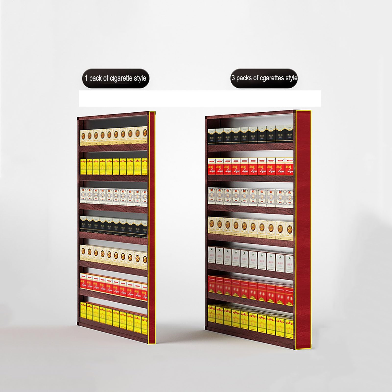 Generisch Mehrstufiges, wandmontiertes Verkaufsregal für Zigaretten und Süßigkeiten – Braunes Supermarktregal, einfach zu montierender Regalorganizer, Abmessungen: 40 x 30 x 60 cm & 80 x 75 x 60 cm