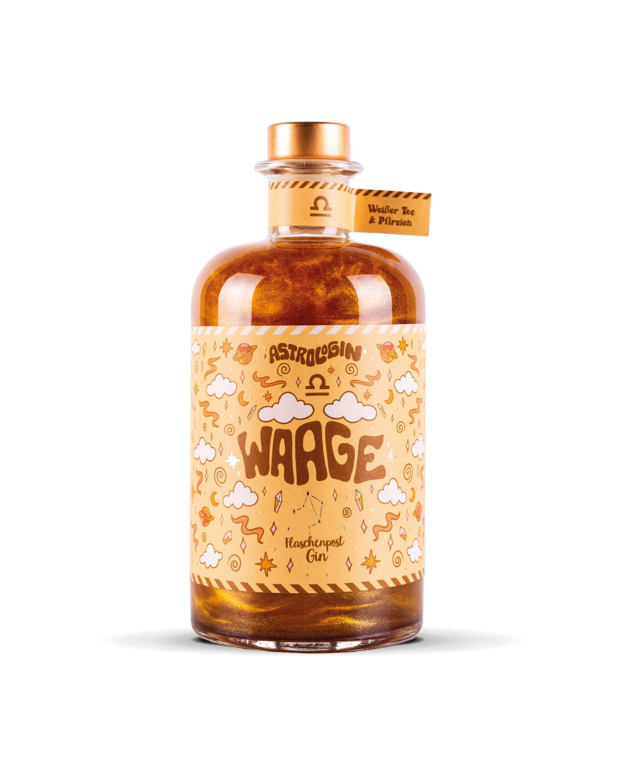 AstroloGin - WAAGE Für jedes Sternzeichen ein Farbiger Glitzer Gin mit Weißer Tee & Pfirsich aus Deutschland 41% Vol (1 x 0,5l)