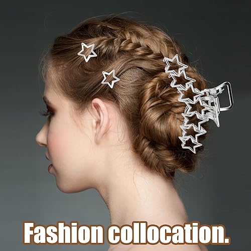 Miniatura 6 de 100 pinzas para el pelo de estrella, pasadores de pelo de estrella de metal plateado de 1.22 pulgadas con clip de garra de estrella, horquillas de
