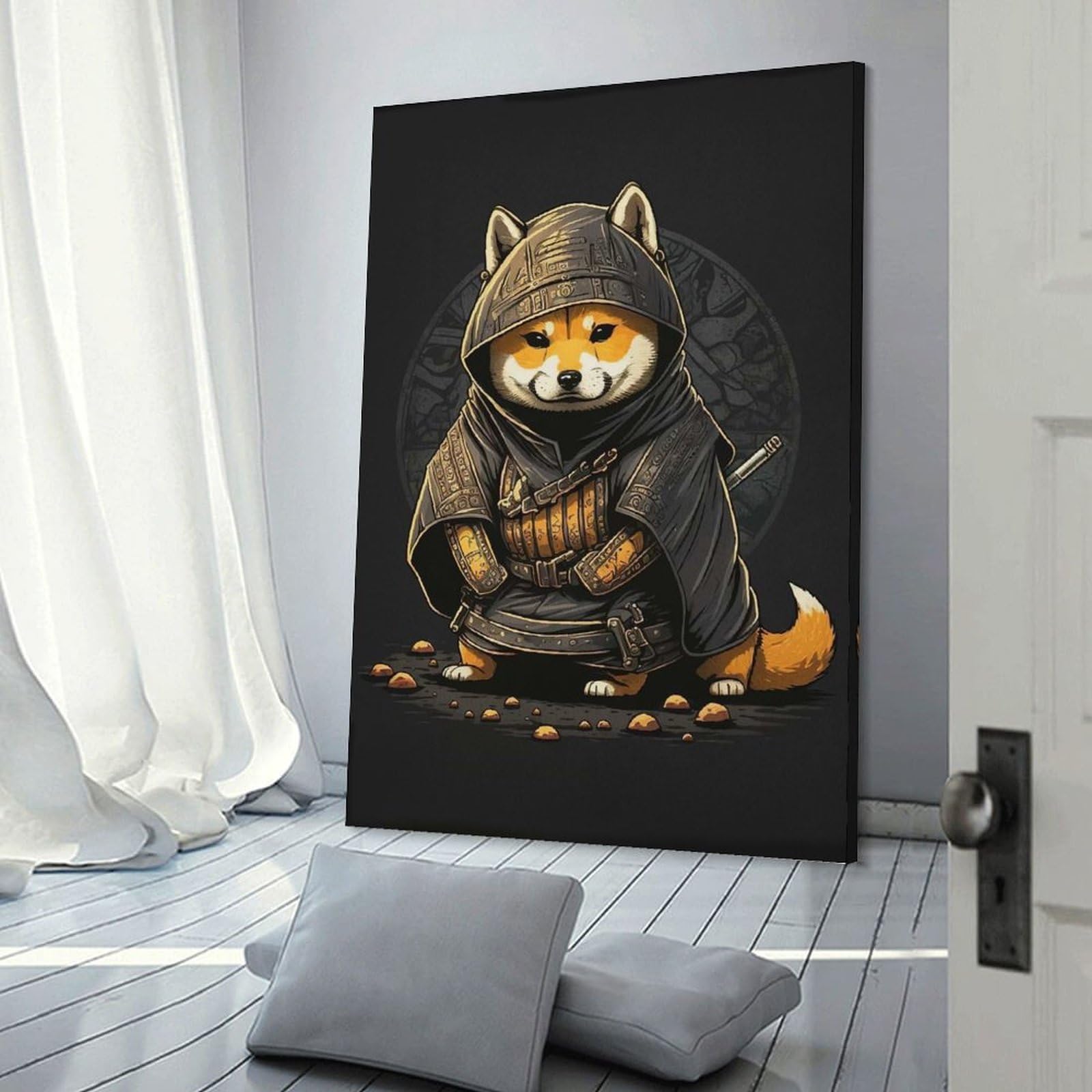Junmoney Shiba Samurai Warrior Home Decor Wall Art, 20x30inch(50x75cm), for Calm Bedrooms, Home Corners Or Flats, Canvas Wall Decor for Personal Spaces