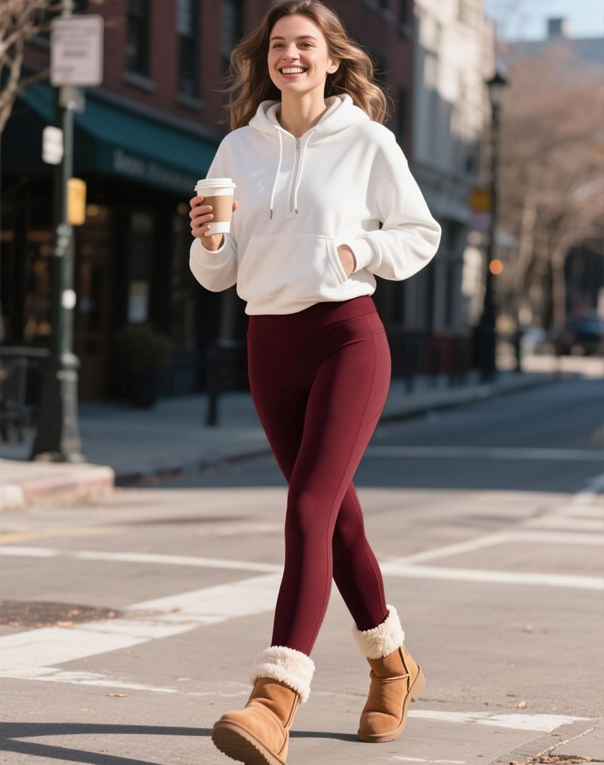 YOYOYOGA Fleece Lined Leggings Women with Pockets Tummy Control High Waisted Thermal Yoga Pants Workout Warm Winter - Image 3