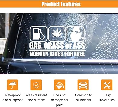 Gas Grass or Ass Stickers for Cars, Nobody Rides for Free Car Vinyl Decal Sticker, Funny Wall Sticker, Car Bumper Decoration Accessories for Car Trucks SUV Window Wall Laptop