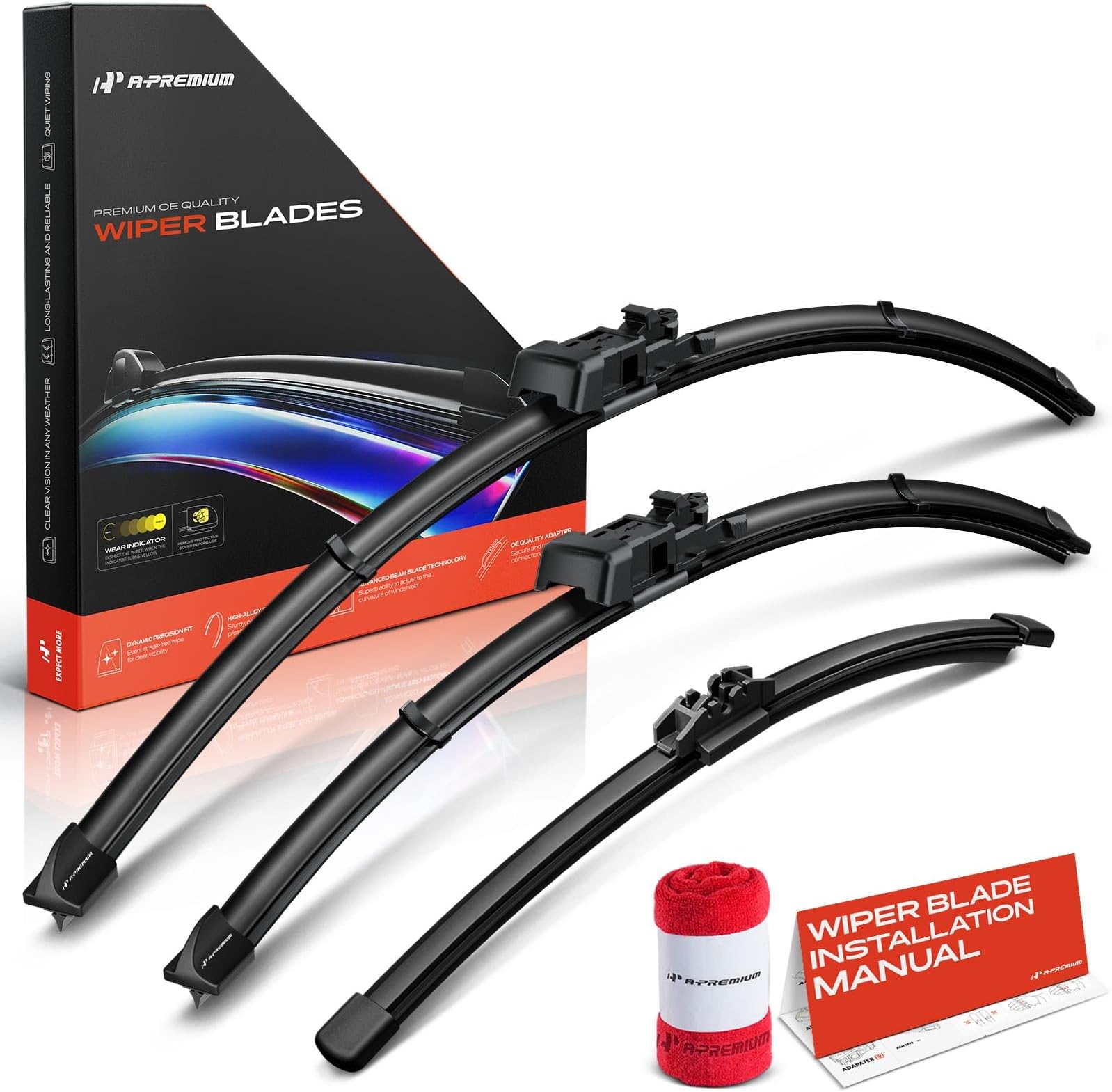 A-Premium 26"+20"+14" Windshield Wiper Blades Compatible with Volvo XC70 2008-2016, V70 2008-2010 - Front Rear Wipers Blade Set for TLP/FR_DH Arm Connector, with Wear Indicator & Towel (Pack of 3)