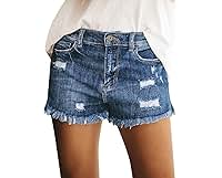 luvamia Women's Casual Mid Rise Denim Shorts Stretch Ripped Raw Hem Jean Shorts