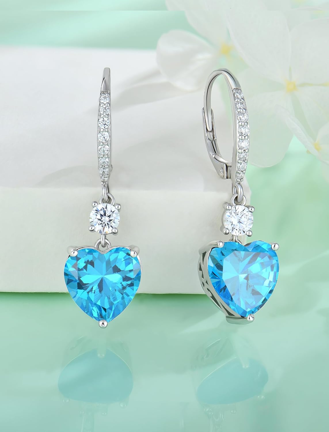 Women's Heart Dangle Earrings Sterling Silver Solitaire Drop Earring Birthstone Leverback Jewelry Gift - Image 4