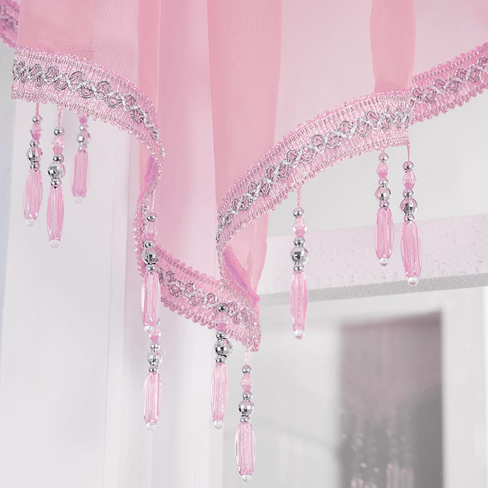 Molaxhome Swag Curtain Scalloped Curtain Valance Drape Sheer Lace Panel 1pc, Pink, W 51.2" x L 23.6" (1 Panels) - Image 8