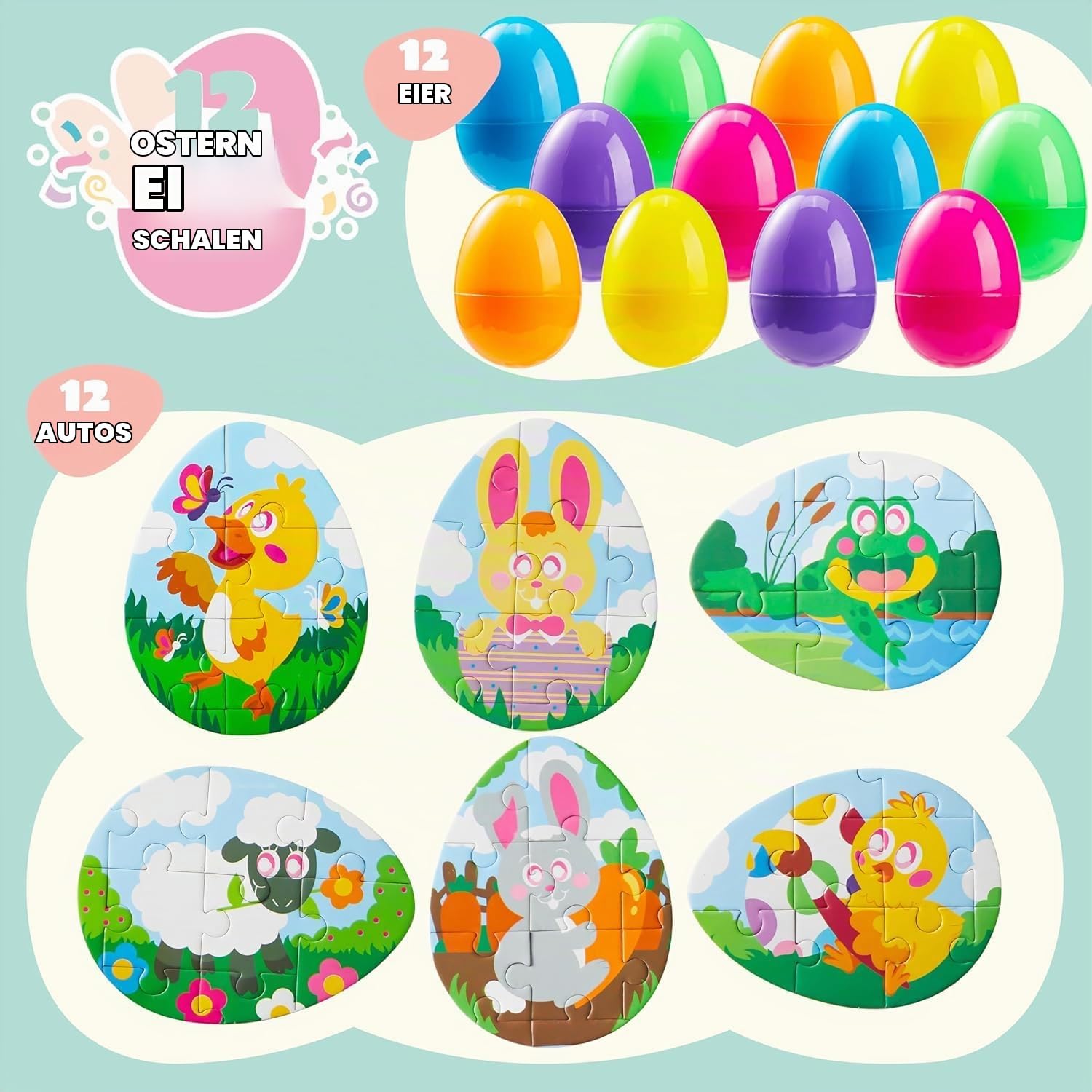 JOYIN 12 Pcs Ostereier Jigsaw Puzzle für Ostereiersuche Zubehör, Schule Klassenzimmer Aktivitäten Belohnungen, Ostern Party Geschenke, Osterkorb Füller