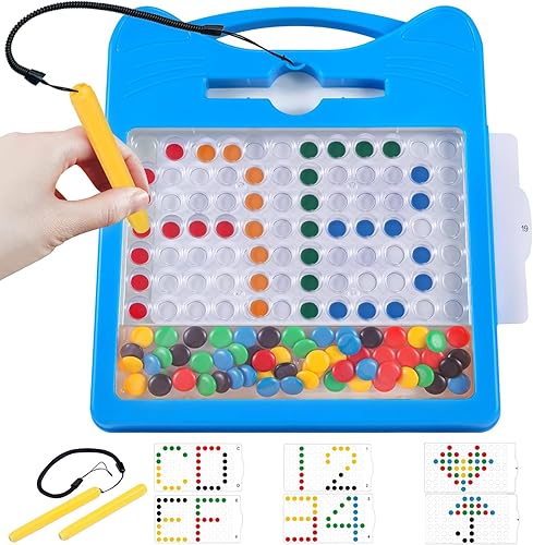 Tablero magnético de dibujo para niños pequeños con cuentas y 2 bolígrafos magnéticos, arte de puntos magnéticos, actividades esenciales de viaje