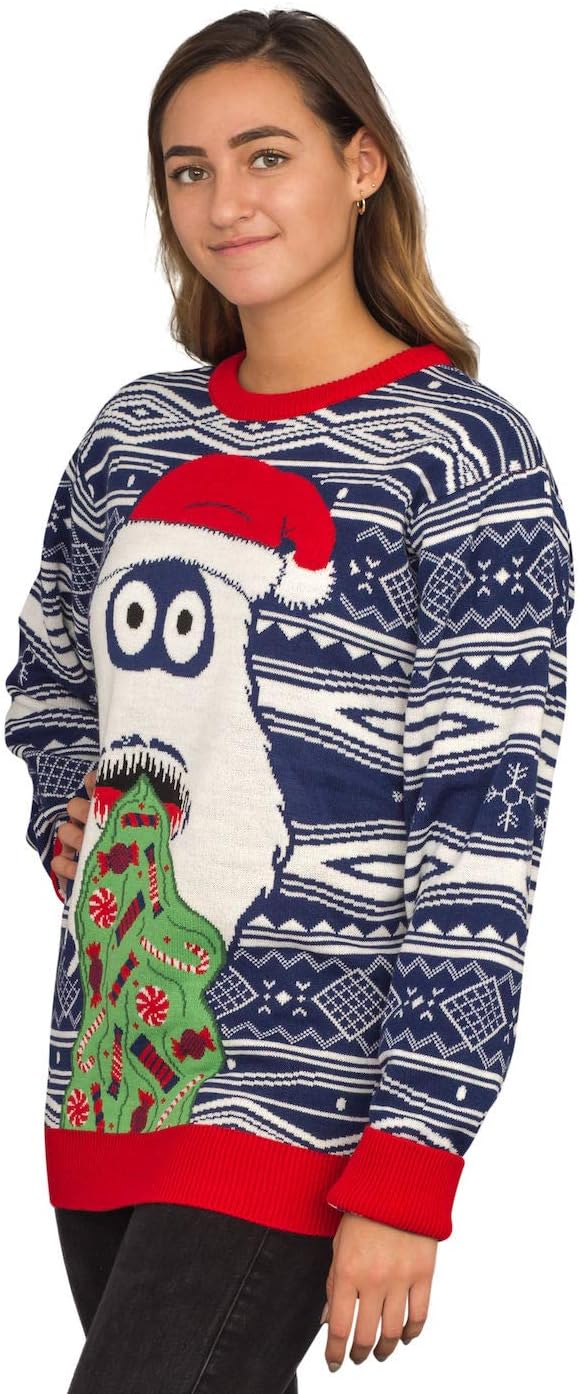 Yeti Santa Hat Throw up Candy Adult Ugly Christmas Sweater