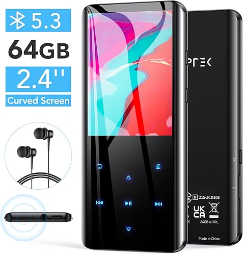 Vista 8 de AGPTEK Reproductor MP3 de 64 GB con Bluetooth 5.3, A19PL de pantalla curvada de 2.4 pulgadas, reproductor de música portátil con altavoz, sonido sin