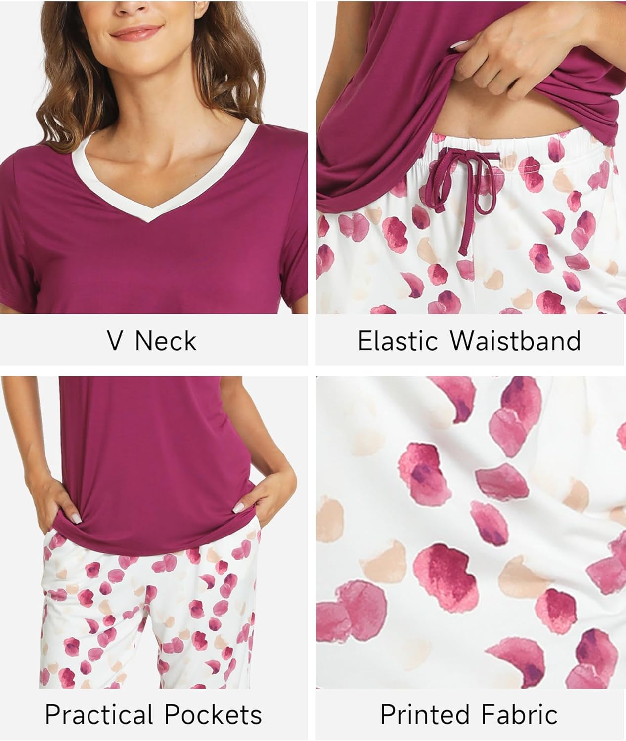 GYS Womens Bamboo Viscose Pajamas Set Super Soft Short Sleeve Top and Pants Pj Sleepwear Sets - Image 5