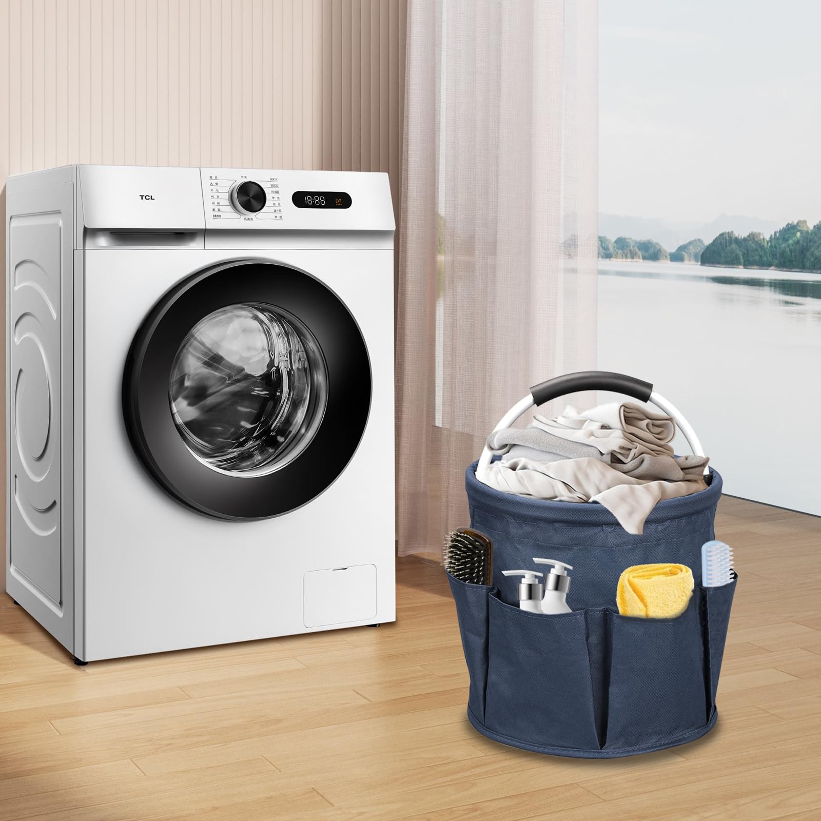 mumisuto Pulizie con Manico, Grande Contenitore Organizer per La Pulizia Professionali, 6 Scomparti, Borsa per La Pulizia, Facile da Pulire e Trasportare per Casa Condomin (Blu)