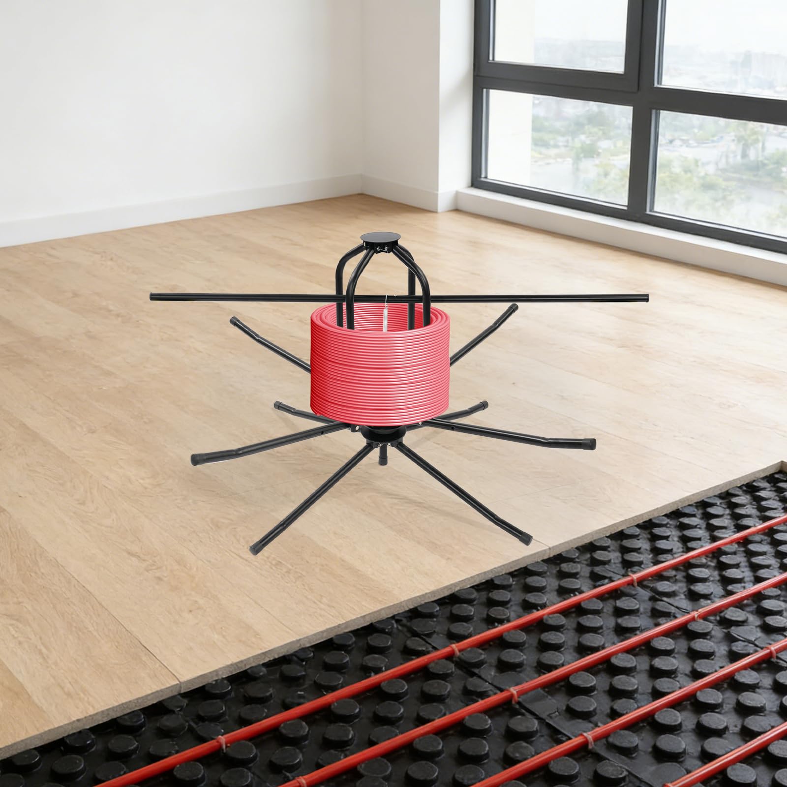 Enrollador de tubos, calefacción por suelo radiante con bolsa de transporte, capacidad de carga de 200 kg, soporte de cable ajustable para tubos de calefacción, dispositivo de tendido de tubos de