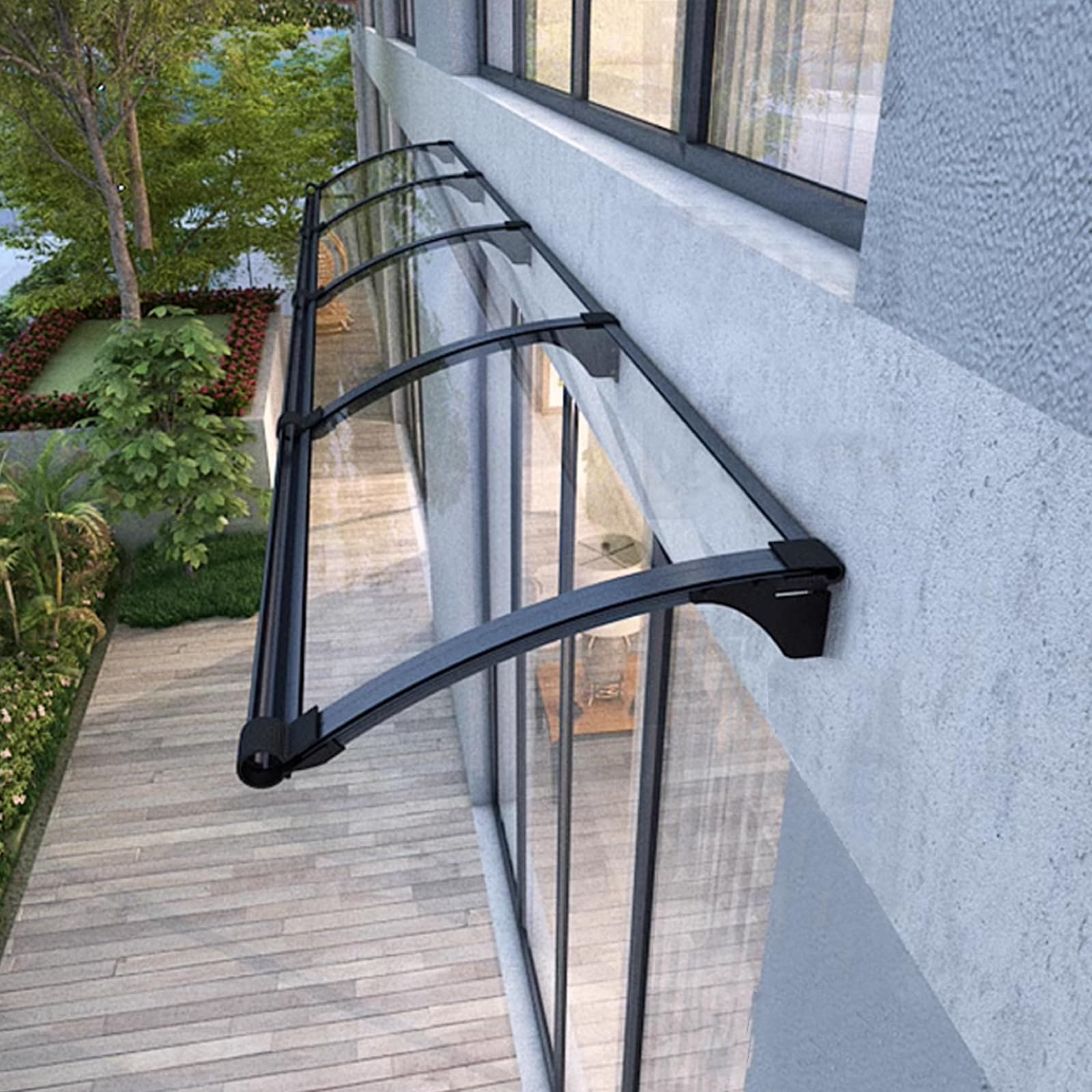 Auvent De Porte En Polycarbonate - 80x200cm - Cadre Aluminium, Charge 300kg - Transparent, Résistant Aux Intempéries