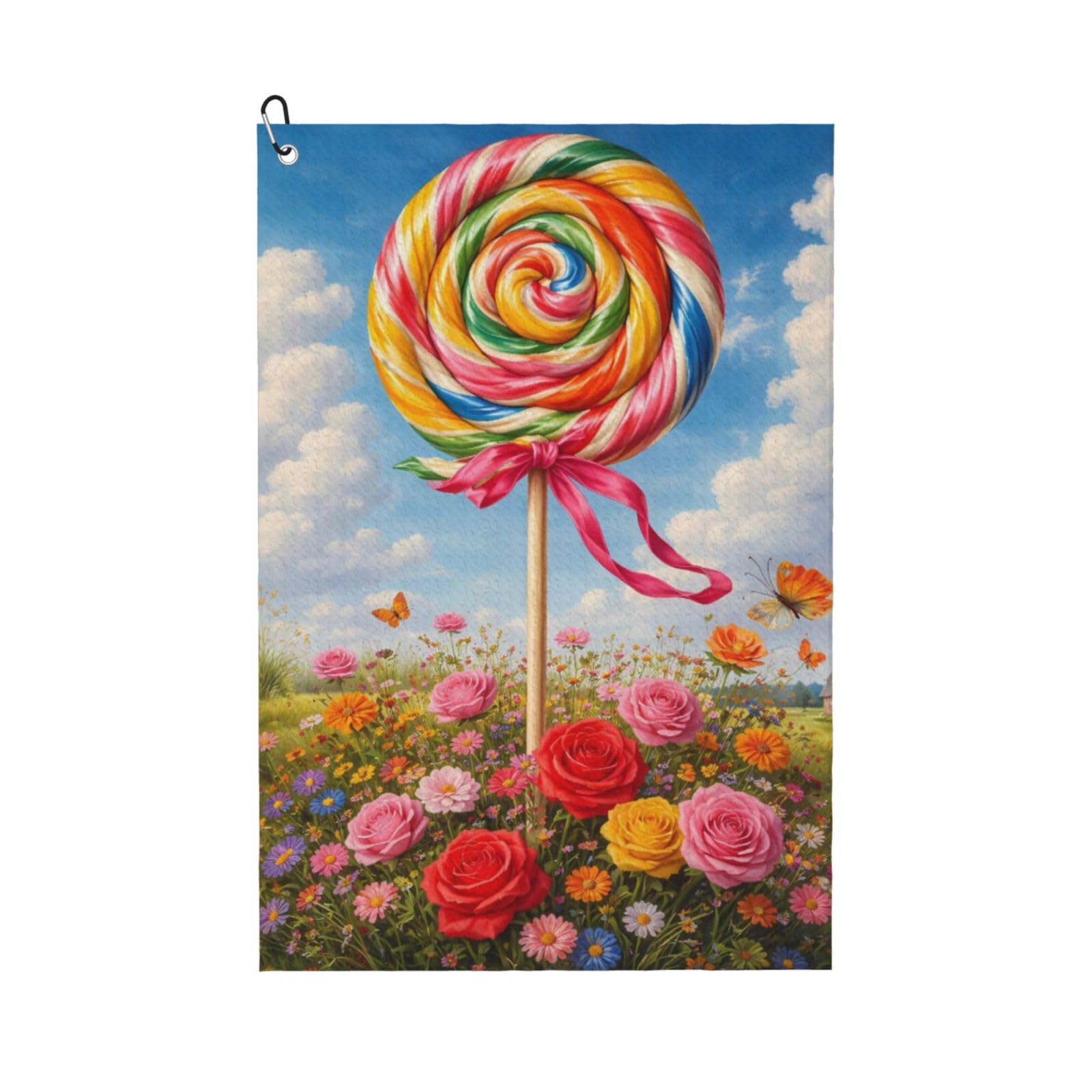 Oudrspo Whimsical Rainbow Lollipop And Flowers Multi-Functional Golf Towel | Absorbent Quick Drying 16x24in