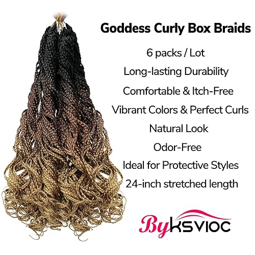Miniatura 2 de Goddess - Trenzas de caja rizada de ganchillo de color marrón, 3X ondulado, caja de ganchillo, extensión de cabello trenzado sintético (18 pulgadas,