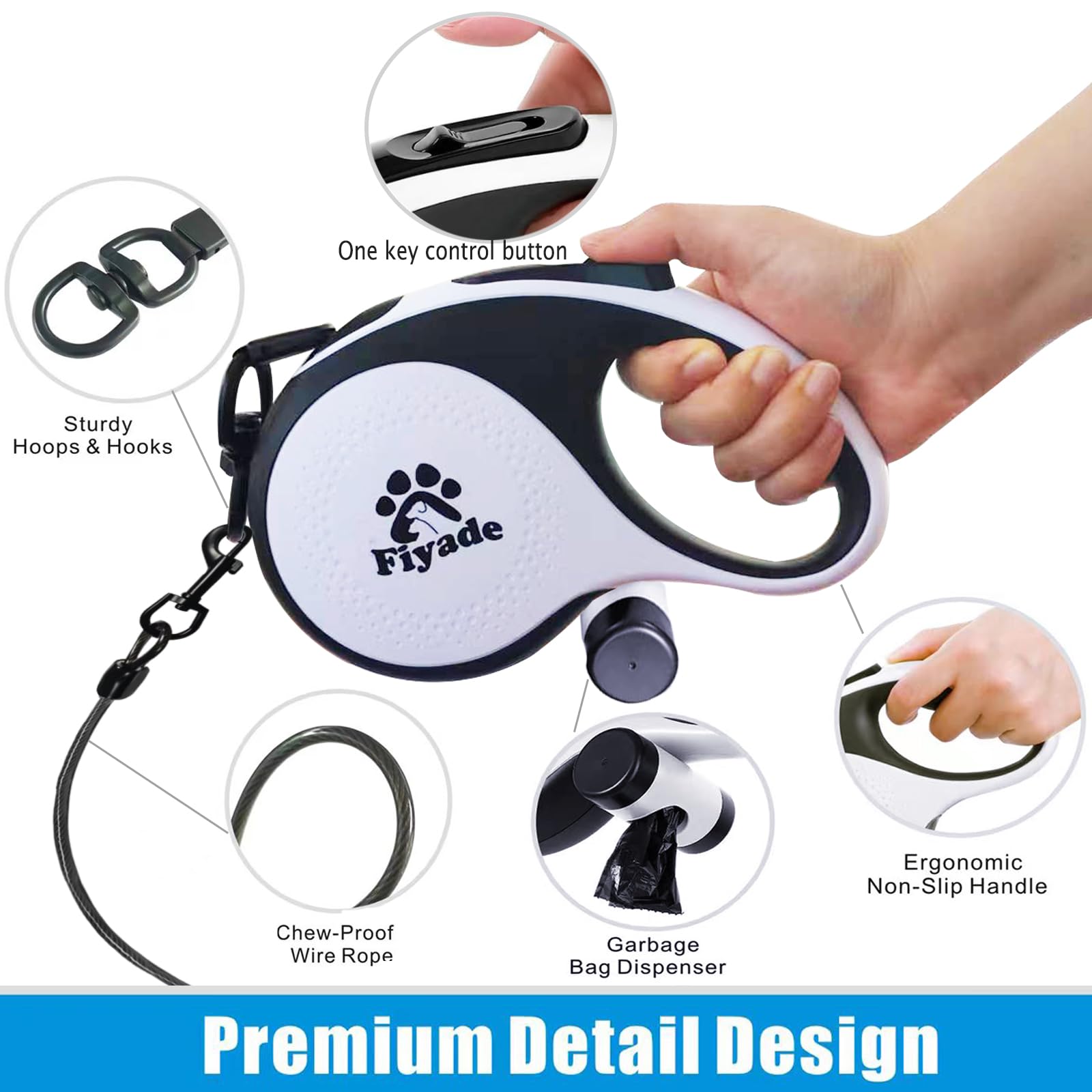 Laisse rétractable pour chien de 8 m avec 2 câbles anti-mastication en acier double extensible pour chiens de taille moyenne et grande pesant jusqu'à 50 kg