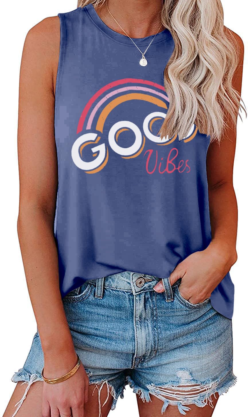 Cuptacc Tank Top Women's Summer Tops Crew Neck Print Sleeveless T-Shirt Women's Loose