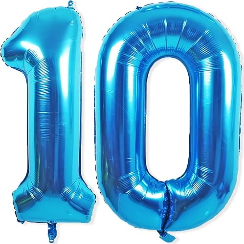 Globos gigantes de papel de aluminio azul con el número 10, globos gigantes de helio número 10 de 40 pulgadas para niños y niñas, decoraciones de