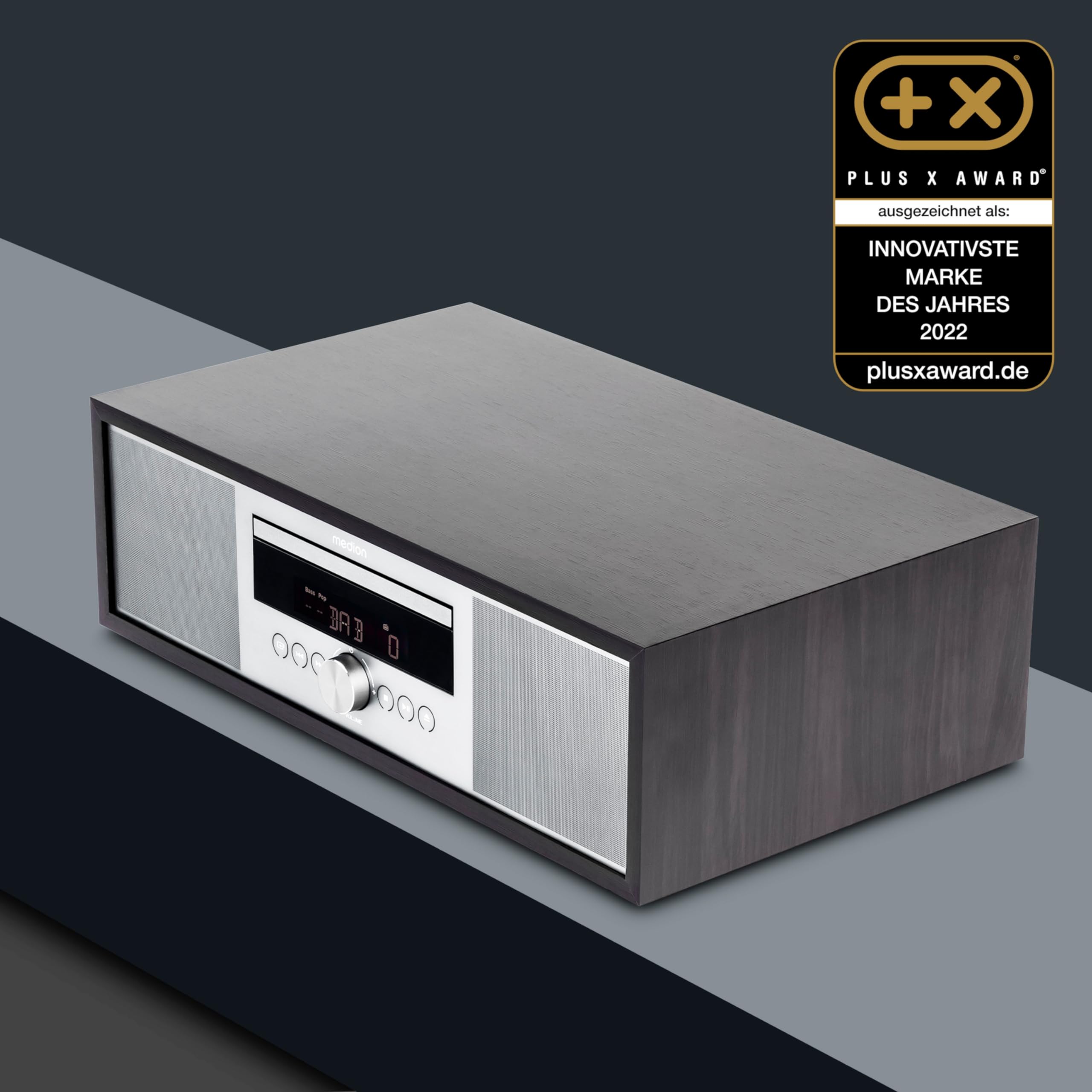 MEDION P64145 Stereoanlage (DAB+, CD, MP3, PLL UKW Radio, USB, Kompaktanlage, Elegantes Design, Weckfunktion, Sleep Einschlafautomatik) schwarz-Silber