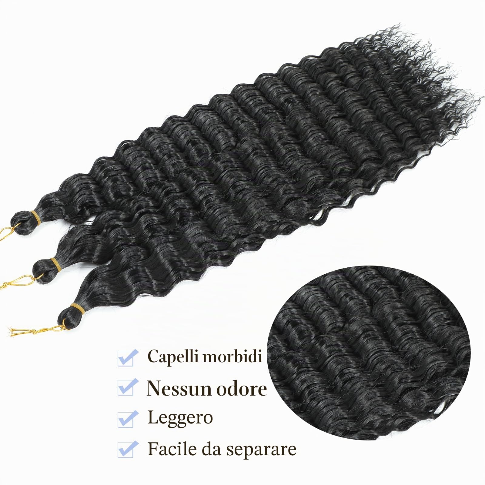Deep Twist cheveux Hair Extensions Ocean Wave Braiding Crochet Hair Soft Synthetic Curly Bohemian Braiding Crochet Hair for Black Women (18 inch (pack of 3）, 1B)
