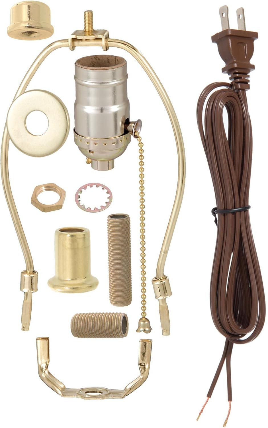 B&P Lamp® Brass Plated Finish Table Lamp Wiring Kit with a 8 Inch Harp and Pull-Chain Socket