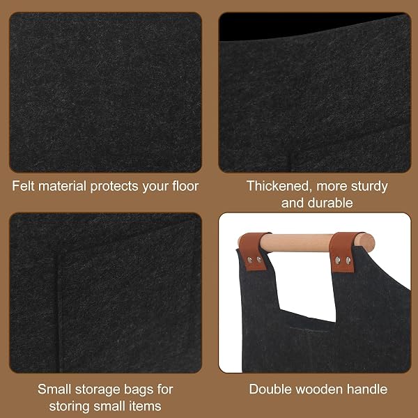 Borsa In Feltro Per Legna Da Ardere 40 X 40 X 60 Cm 96l, Cestino In Legno Di Feltro,Per Lo Stoccaggio Della Legna Da Ardere In Interni, Cesto In Legno, Ecc Porta Legna Per Interni - 4