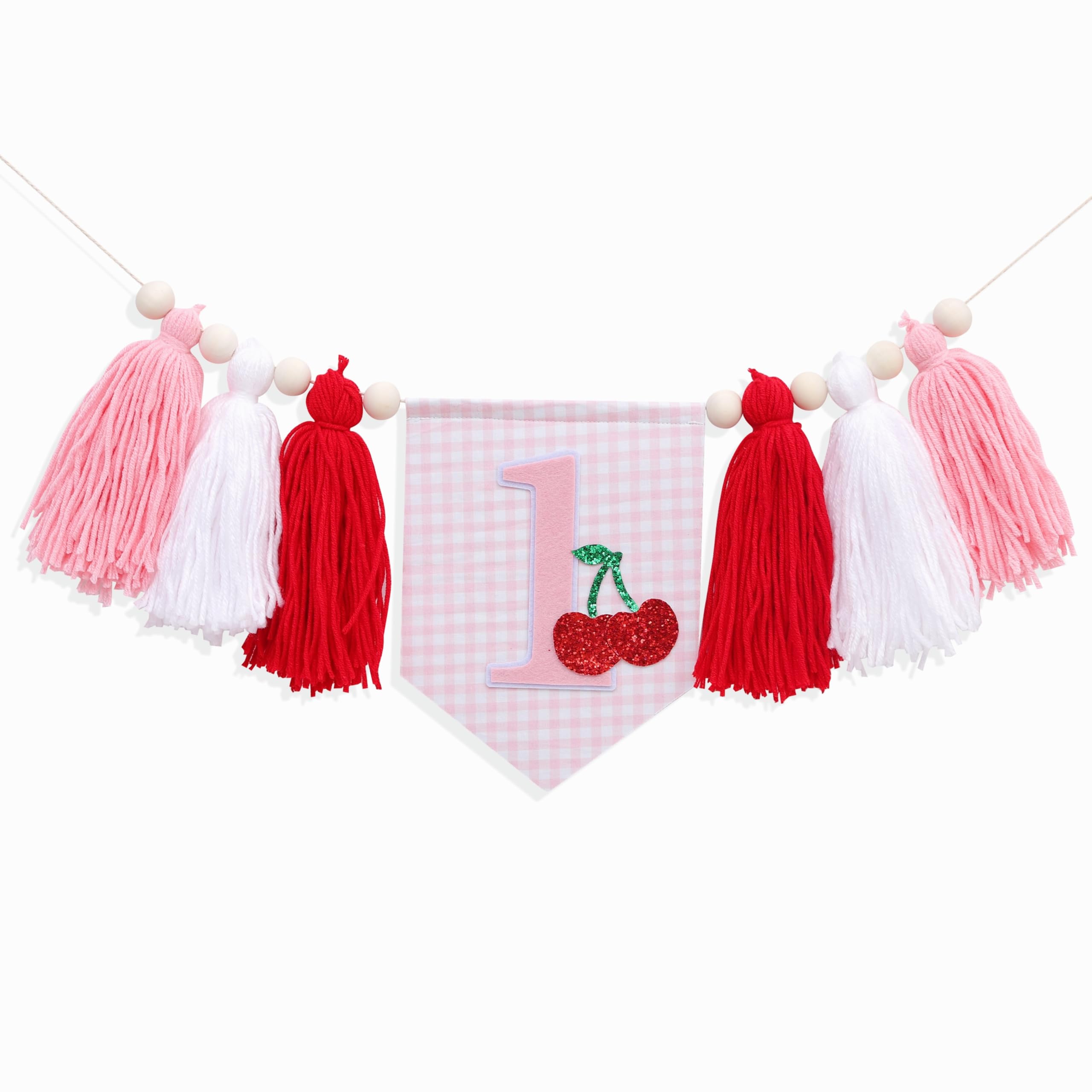 Cherry 1st Birthday High Chair Banner - Sweet One First Birthday Decorations for Girls, Cherry Sweet Yarn Tasse Highchair Banner